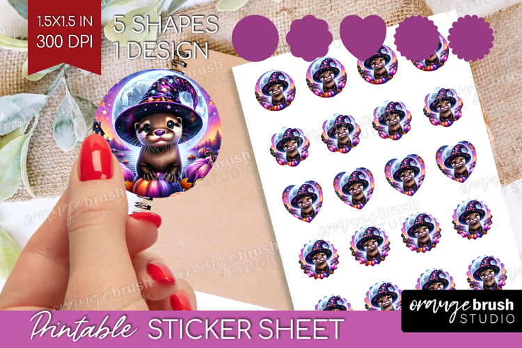 Otter Halloween Round Sticker Cute Animal Printable Sticker