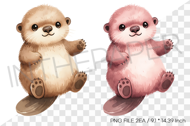 Brown Pink Otter PNG Clipart Summer Ocean Watercolor Illustr
