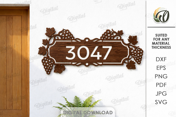 House number sign Laser cut. Street name plaque SVG. Grapes