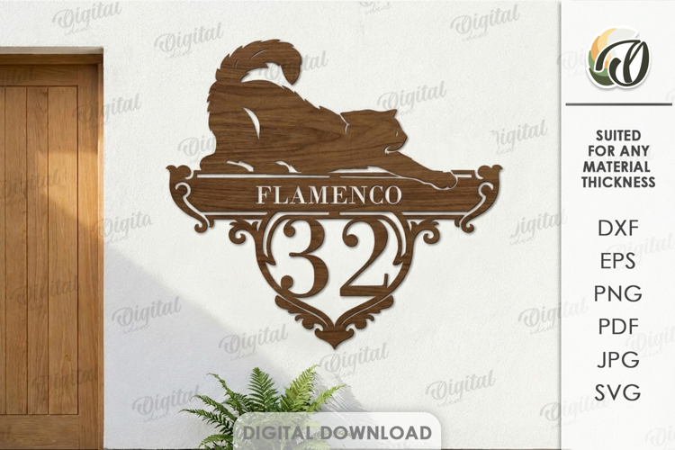 House number sign Laser cut. Street name plaque SVG. Cat