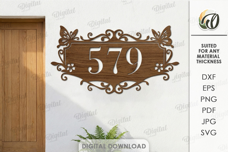 House number sign Laser cut. Street name plaque SVG. Floral