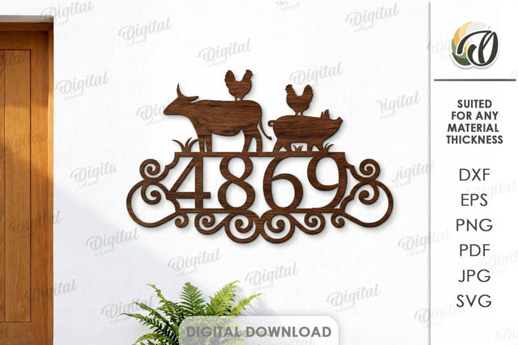House number sign Laser cut. Street name plaque SVG. Farm