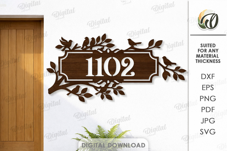 House number sign Laser cut. Street name plaque SVG. Floral