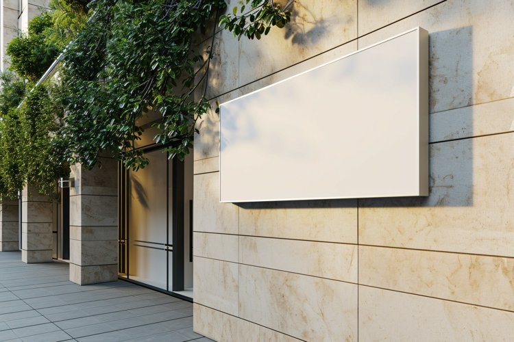 Sign Board Mockup on Building Wall example image 1