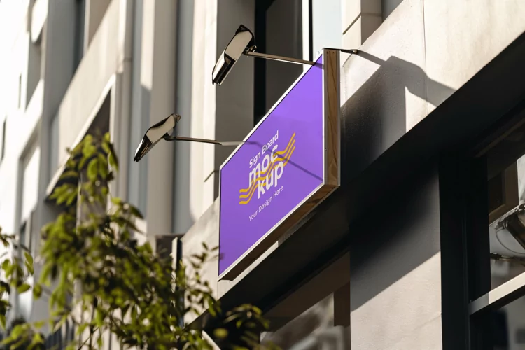 Sign Board Mockup on Building Wall