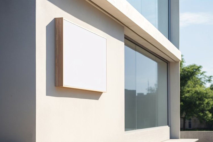 Wall Mounted Sign on Building Mockup
