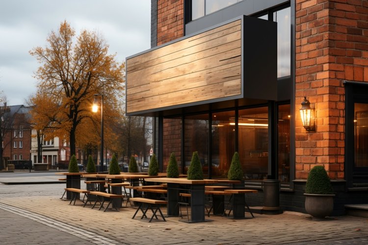 Sign Board Mockup on Building Wall example image 1