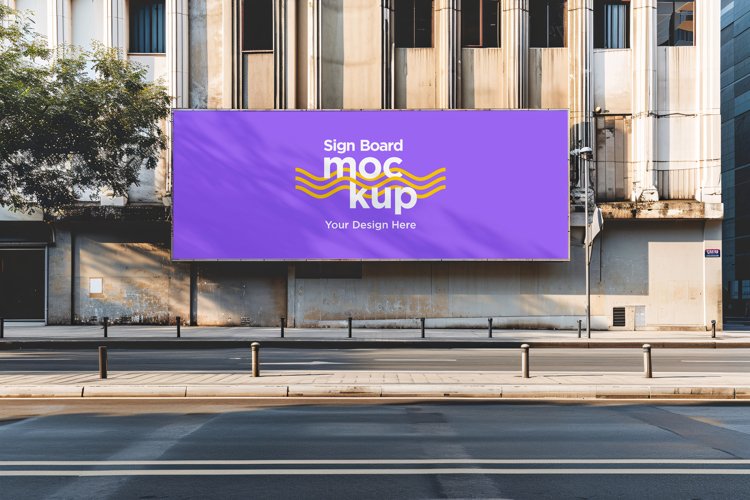 Sign Board Mockup on Building Wall example image 1