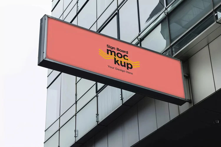 Wall Mounted Sign on Building Mockup
