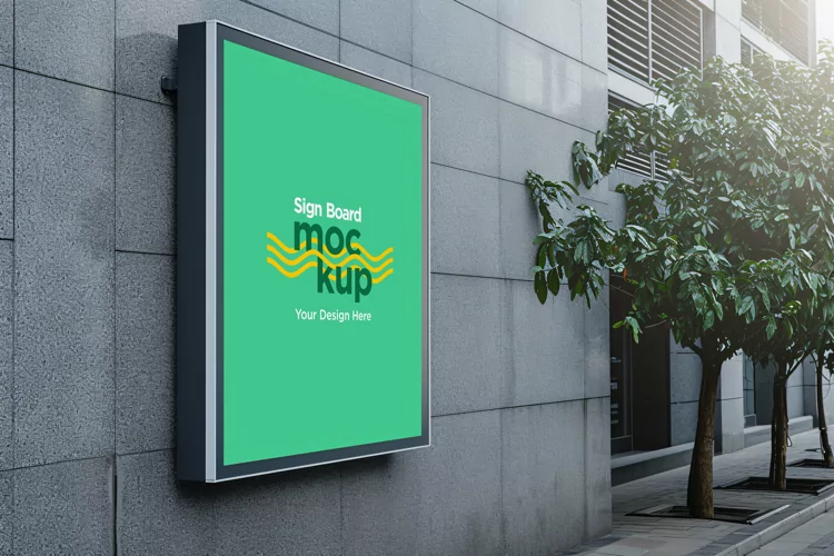 Sign Board Mockup on Building Wall