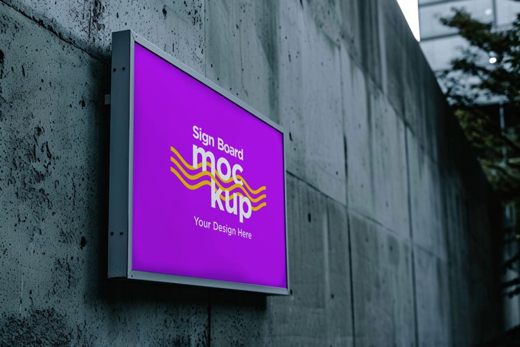 Sign Board Mockup on Building Wall