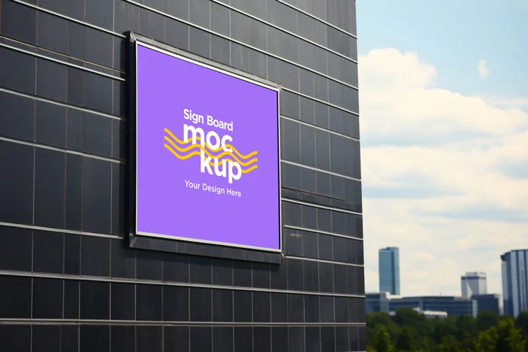 Sign Board Mockup on Building Wall