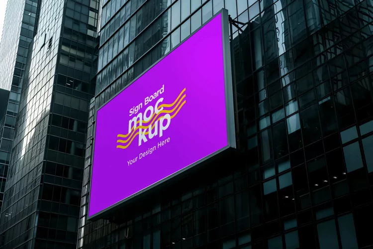 Sign Board Mockup on Building Wall