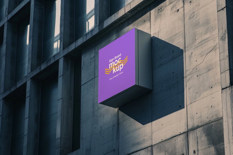 Sign Board Mockup on Building Wall example image 1