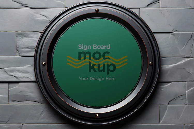 rounded Sign Board Mockup on Building Wall