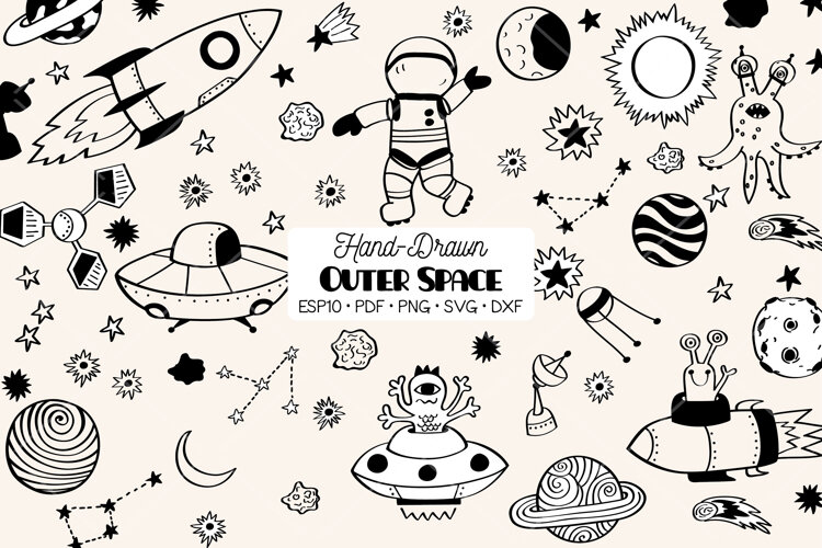 Outer Space | Hand Drawn Planets | Astronaut & Alien UFO example image 1