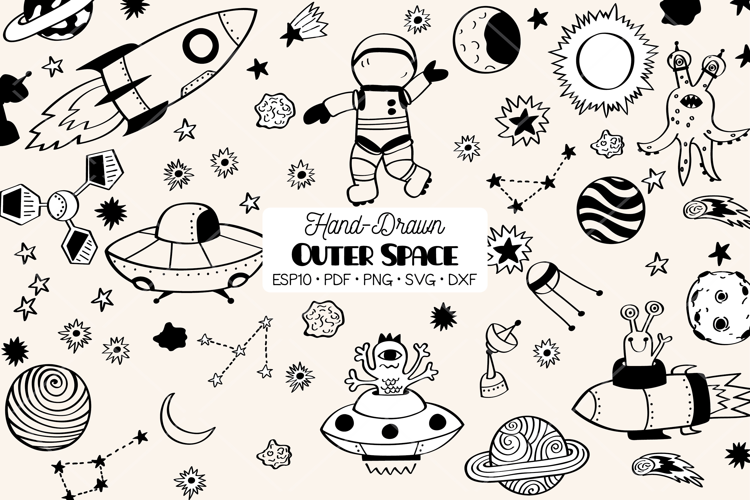 Outer Space | Hand Drawn Planets | Astronaut & Alien UFO
