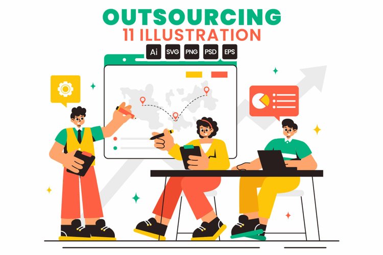 11 Global Outsourcing Business Illustration