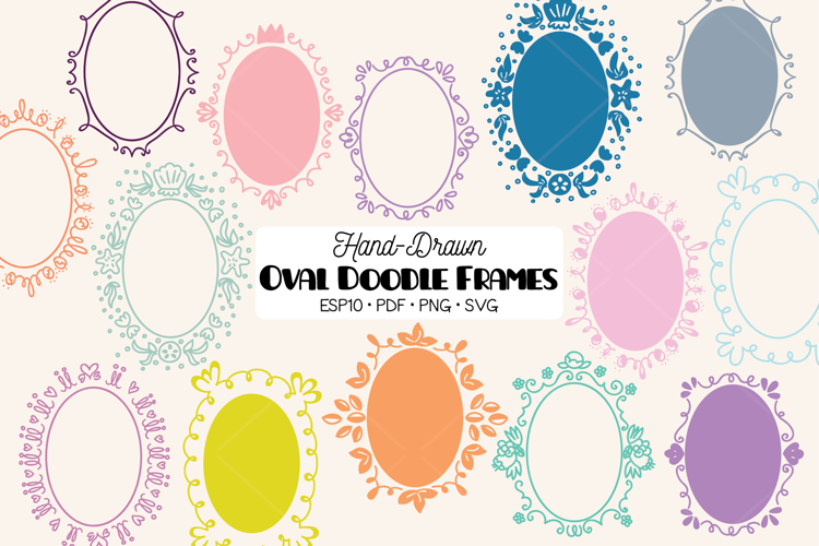 Colored Oval Doodle Frames | Hand Drawn Round Border