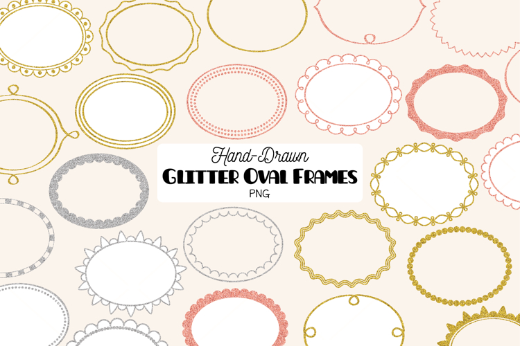 Glitter Oval Frames | Hand Drawn Border & Decorative