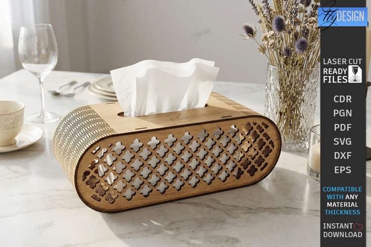 Oval Wooden Tissue Box Cover Laser Cut | Floral Pattern SVG
