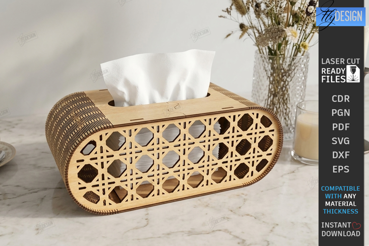 Oval Wooden Tissue Box Cover Laser Cut | Floral Pattern SVG