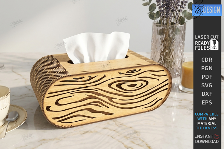 Oval Wooden Tissue Box Cover Laser Cut | Floral Pattern SVG