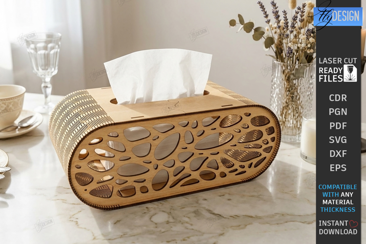Oval Wooden Tissue Box Cover Laser Cut | Floral Pattern SVG