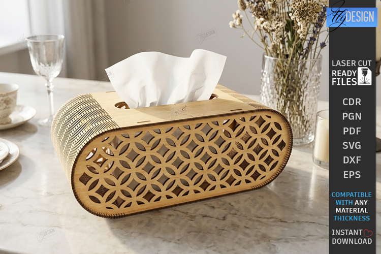 Oval Wooden Tissue Box Cover Laser Cut | Floral Pattern SVG