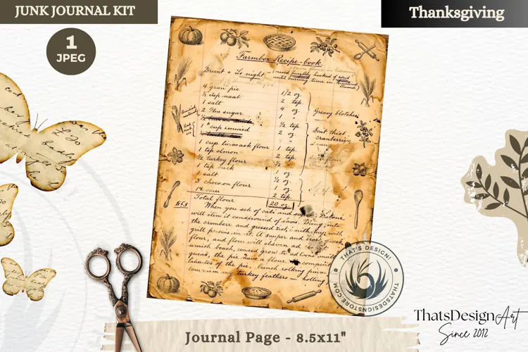 Vintage Thanksgiving Junk Journal page Scrapbooking collage