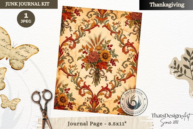 Vintage Thanksgiving Junk Journal page Scrapbooking collage example image 1