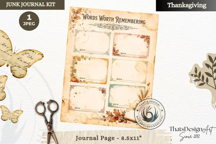 Vintage Thanksgiving Recipes Junk Journal page Scrapbooking