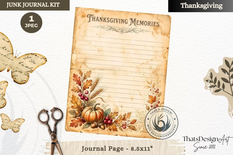 Vintage Thanksgiving Junk Journal page Scrapbooking collage example image 1