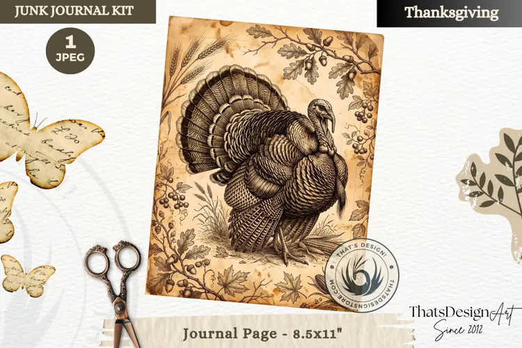 Vintage Thanksgiving Junk Journal page Scrapbooking collage