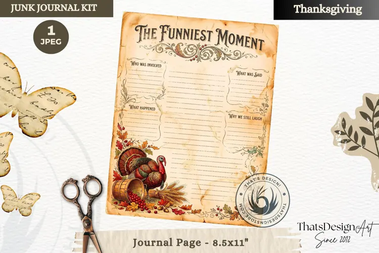Vintage Thanksgiving Recipes Junk Journal page Scrapbooking