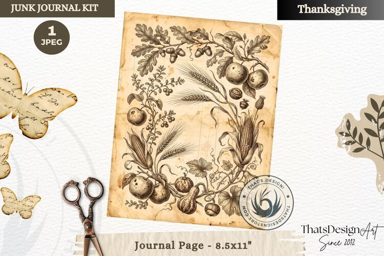 Vintage Thanksgiving Junk Journal page Scrapbooking collage example image 1