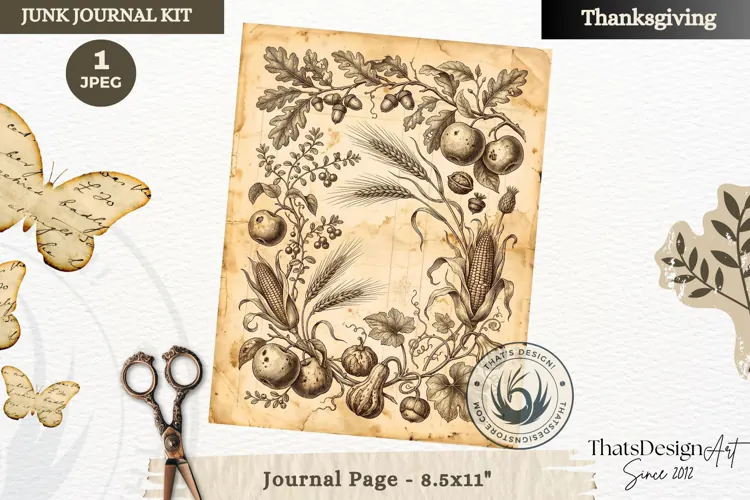 Vintage Thanksgiving Junk Journal page Scrapbooking collage