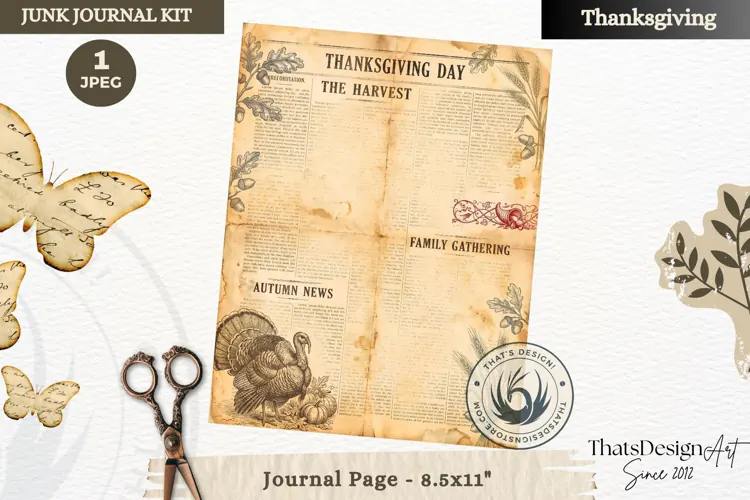 Vintage Thanksgiving Junk Journal blank page Scrapbooking