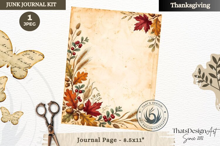 Vintage Thanksgiving Junk Journal page Scrapbooking collage example image 1