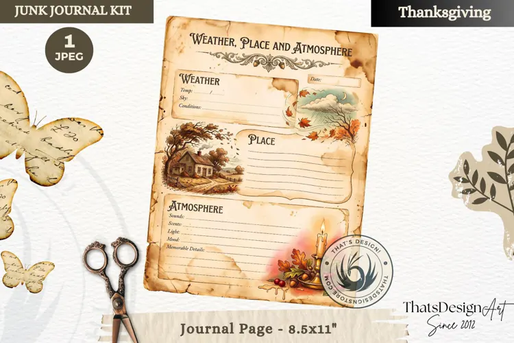 Vintage Thanksgiving Recipes Junk Journal page Scrapbooking