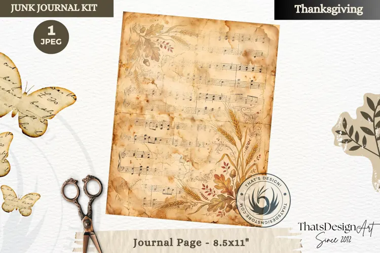Vintage Thanksgiving Junk Journal blank page Scrapbooking