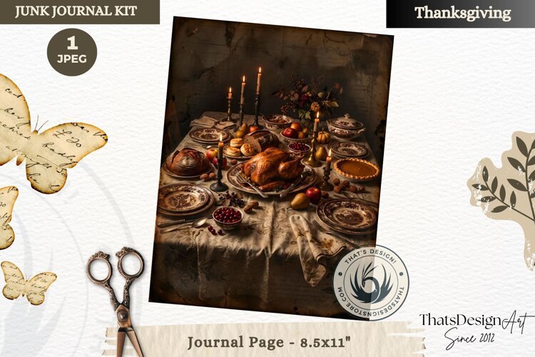 Vintage Thanksgiving Junk Journal page Scrapbooking collage example image 1