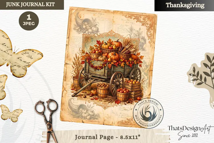 Vintage Thanksgiving Junk Journal page Scrapbooking collage
