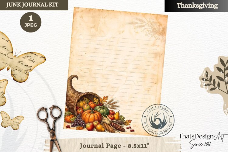 Vintage Thanksgiving Junk Journal page Scrapbooking collage example image 1