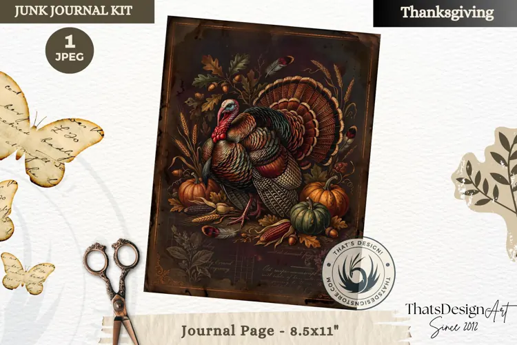 Vintage Thanksgiving Junk Journal page Scrapbooking collage