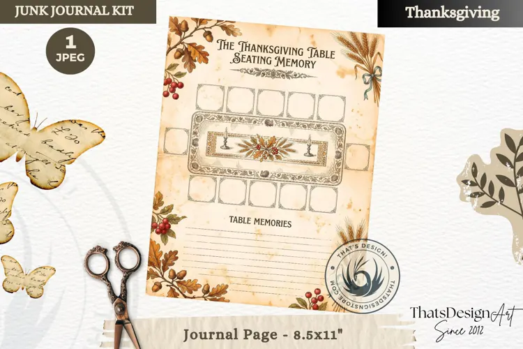 Vintage Thanksgiving Recipes Junk Journal page Scrapbooking