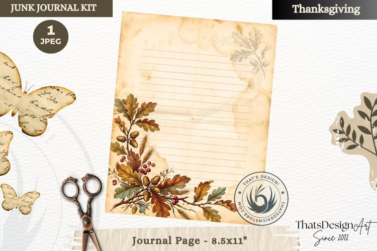 Vintage Thanksgiving Junk Journal page Scrapbooking collage example image 1