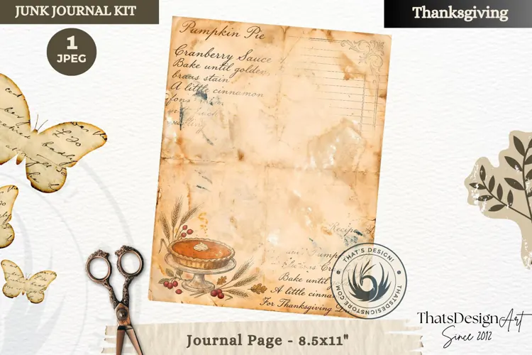 Vintage Thanksgiving Junk Journal blank page Scrapbooking