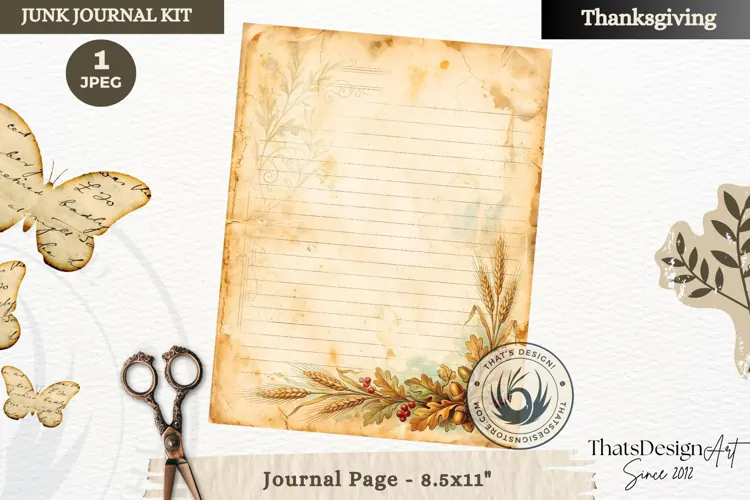 Vintage Thanksgiving Junk Journal blank page Scrapbooking