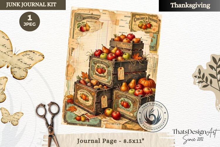 Vintage Thanksgiving Junk Journal page Scrapbooking collage example image 1